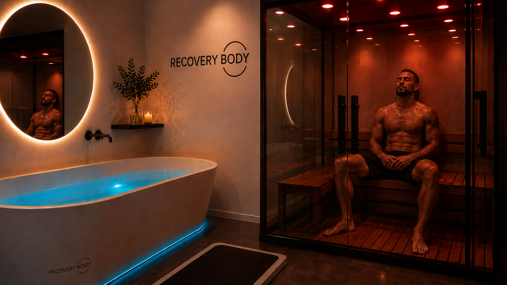 Espaço Recovery Body com banheira de imersão e sauna infrared