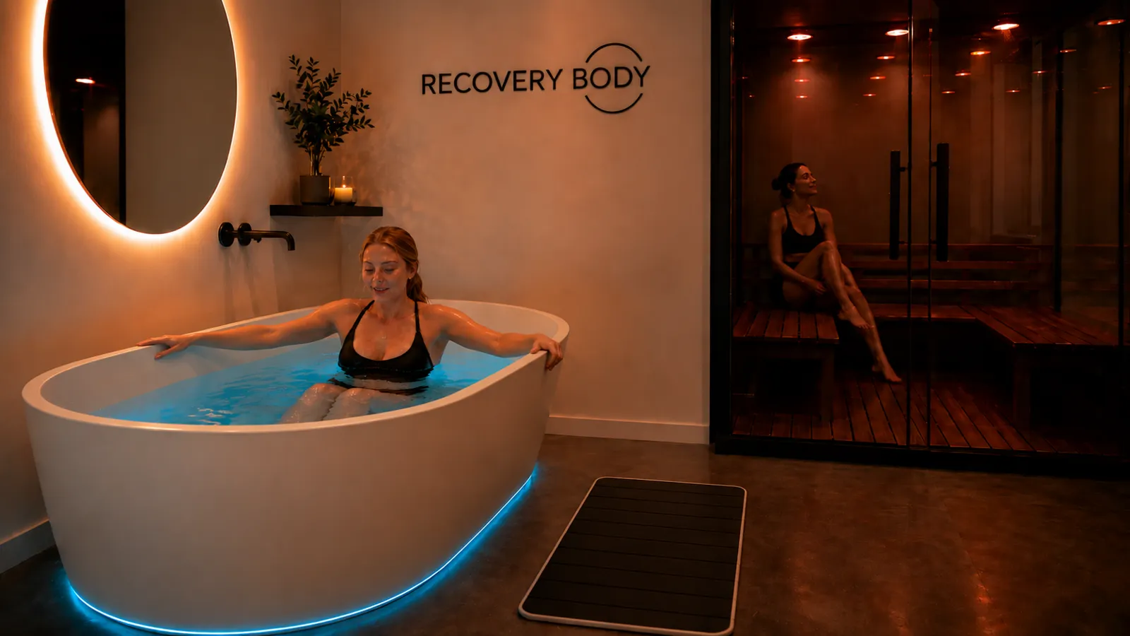 Alunos usando banheira de imersão gelada e sauna seca Recovery Body