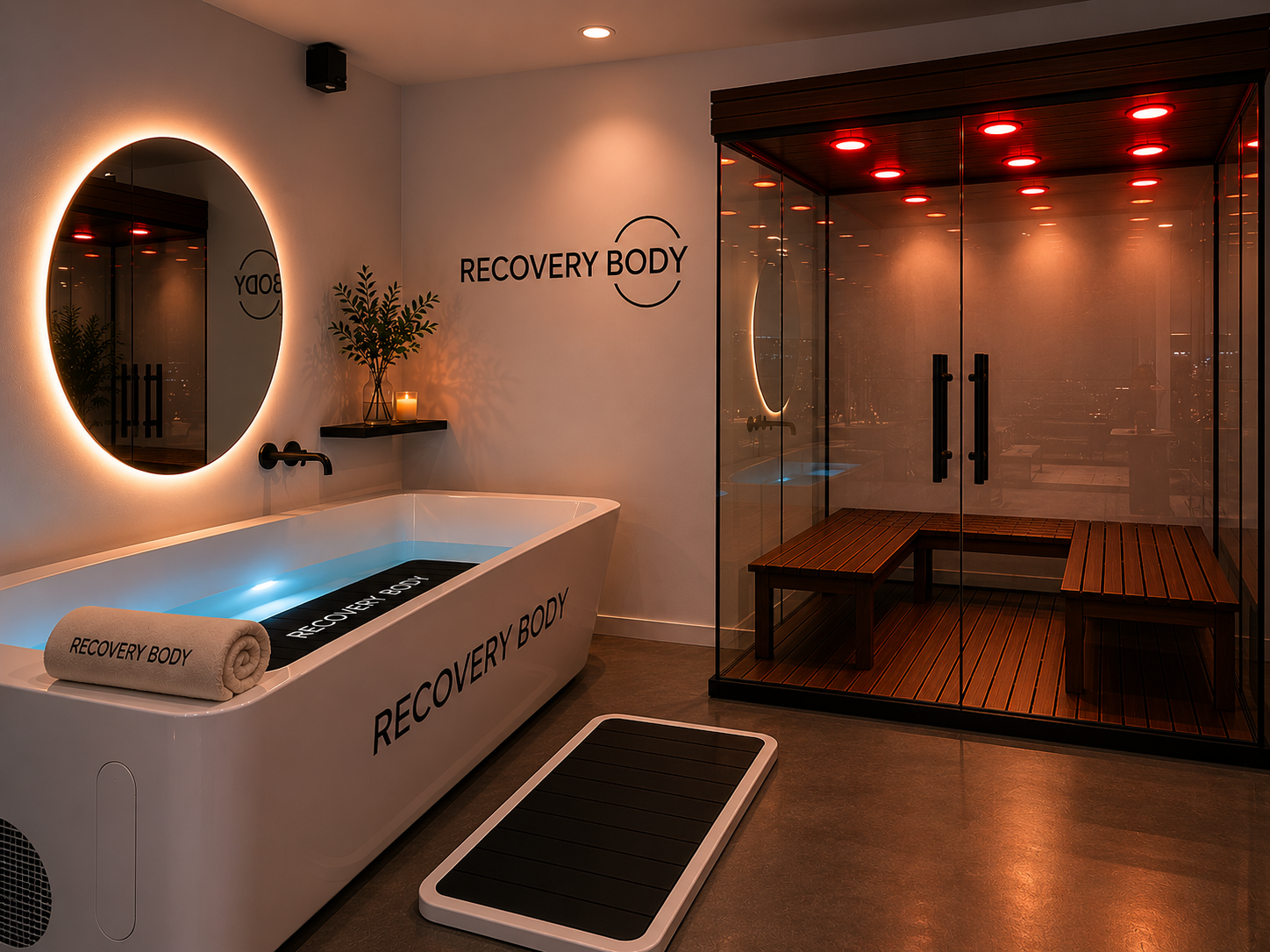 Espaço Recovery Body com banheira de imersão e sauna infrared